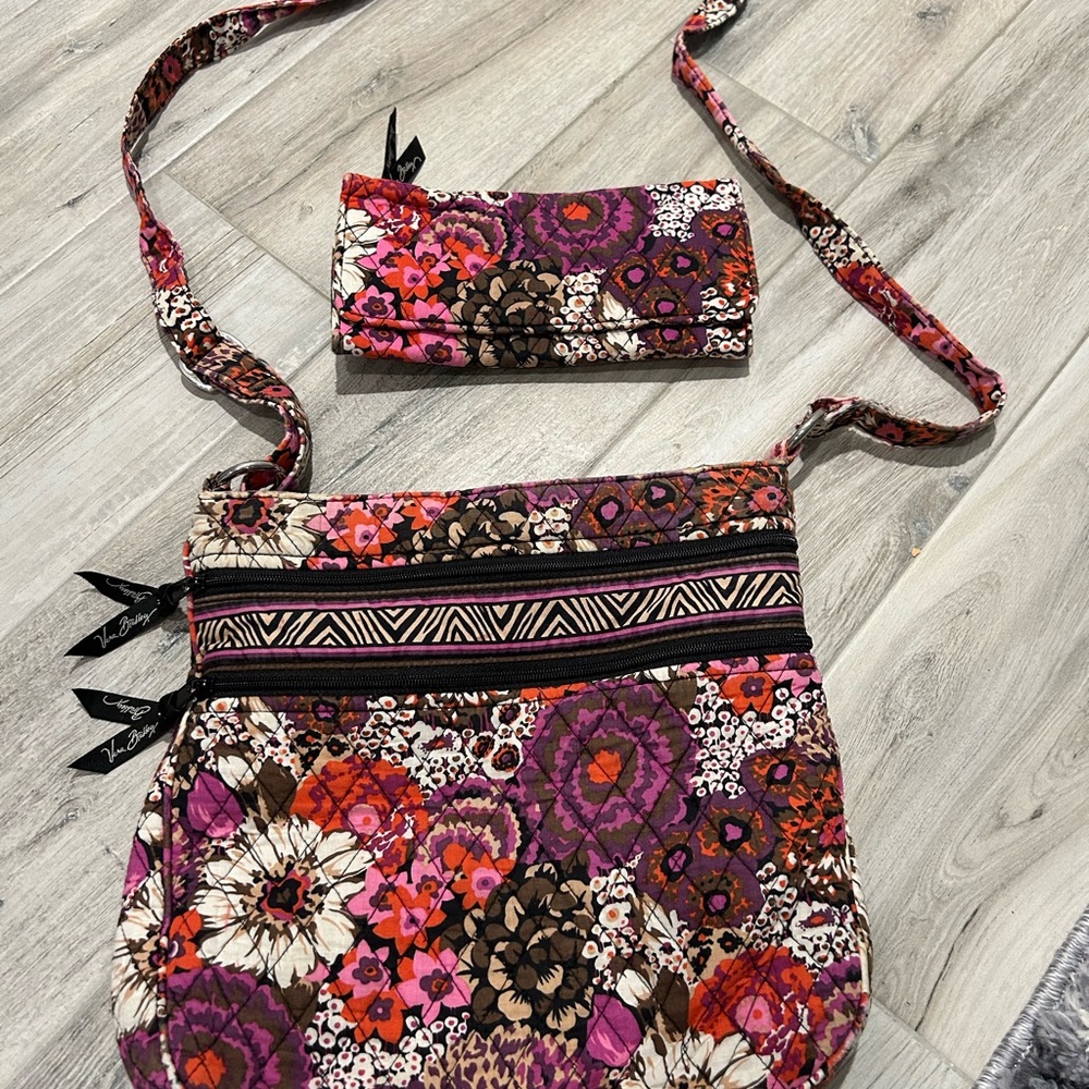 Vera Bradley Floral Patterned Shoulder Bag and Wallet Set